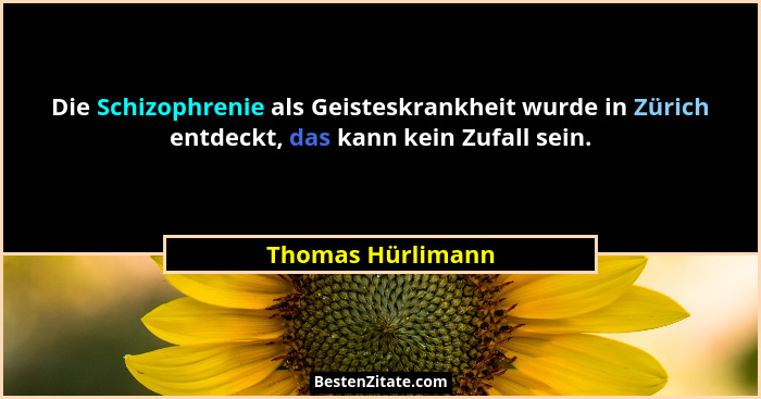 Die Schizophrenie als Geisteskrankheit wurde in Zürich entdeckt, das kann kein Zufall sein.... - Thomas Hürlimann