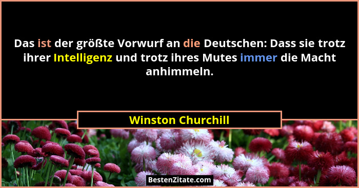 Das ist der größte Vorwurf an die Deutschen: Dass sie trotz ihrer Intelligenz und trotz ihres Mutes immer die Macht anhimmeln.... - Winston Churchill