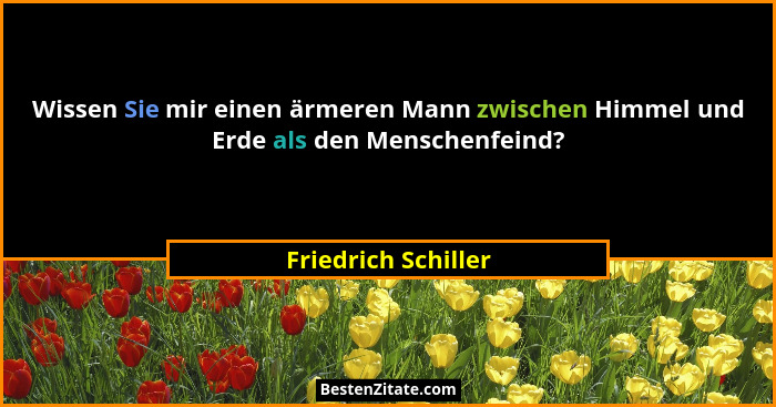 Wissen Sie mir einen ärmeren Mann zwischen Himmel und Erde als den Menschenfeind?... - Friedrich Schiller