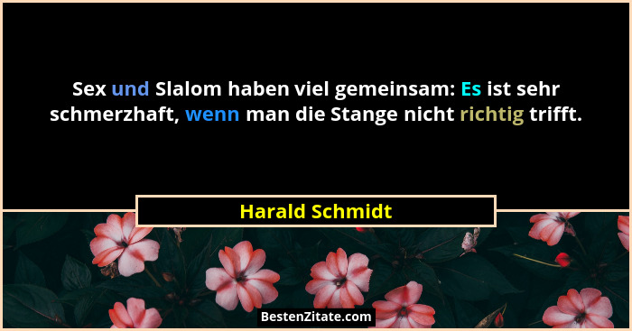 Sex und Slalom haben viel gemeinsam: Es ist sehr schmerzhaft, wenn man die Stange nicht richtig trifft.... - Harald Schmidt