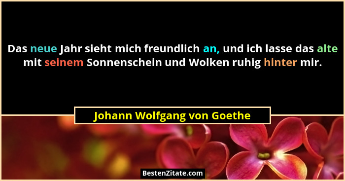 Das neue Jahr sieht mich freundlich an, und ich lasse das alte mit seinem Sonnenschein und Wolken ruhig hinter mir.... - Johann Wolfgang von Goethe