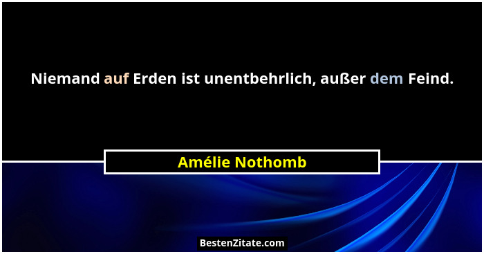 Niemand auf Erden ist unentbehrlich, außer dem Feind.... - Amélie Nothomb
