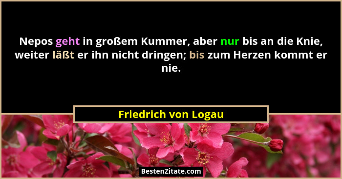 Nepos geht in großem Kummer, aber nur bis an die Knie, weiter läßt er ihn nicht dringen; bis zum Herzen kommt er nie.... - Friedrich von Logau