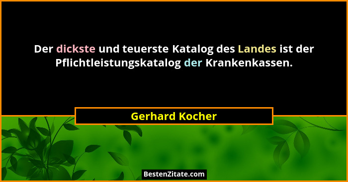 Der dickste und teuerste Katalog des Landes ist der Pflichtleistungskatalog der Krankenkassen.... - Gerhard Kocher