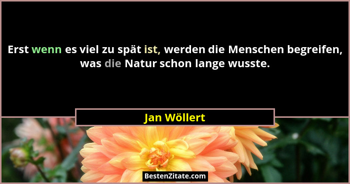 Erst wenn es viel zu spät ist, werden die Menschen begreifen, was die Natur schon lange wusste.... - Jan Wöllert