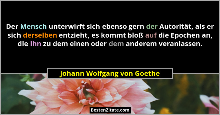 Der Mensch unterwirft sich ebenso gern der Autorität, als er sich derselben entzieht, es kommt bloß auf die Epochen an, d... - Johann Wolfgang von Goethe