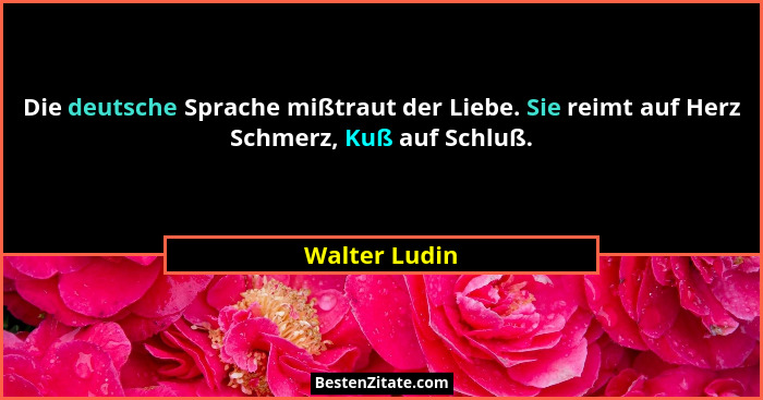 Die deutsche Sprache mißtraut der Liebe. Sie reimt auf Herz Schmerz, Kuß auf Schluß.... - Walter Ludin