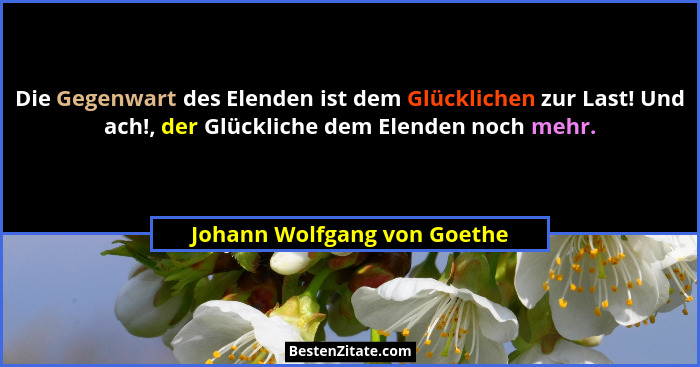 Die Gegenwart des Elenden ist dem Glücklichen zur Last! Und ach!, der Glückliche dem Elenden noch mehr.... - Johann Wolfgang von Goethe
