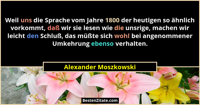 Weil uns die Sprache vom Jahre 1800 der heutigen so ähnlich vorkommt, daß wir sie lesen wie die unsrige, machen wir leicht den... - Alexander Moszkowski