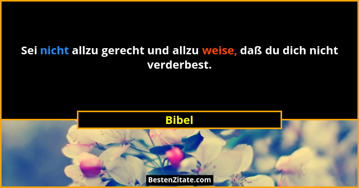 Sei nicht allzu gerecht und allzu weise, daß du dich nicht verderbest.... - Bibel
