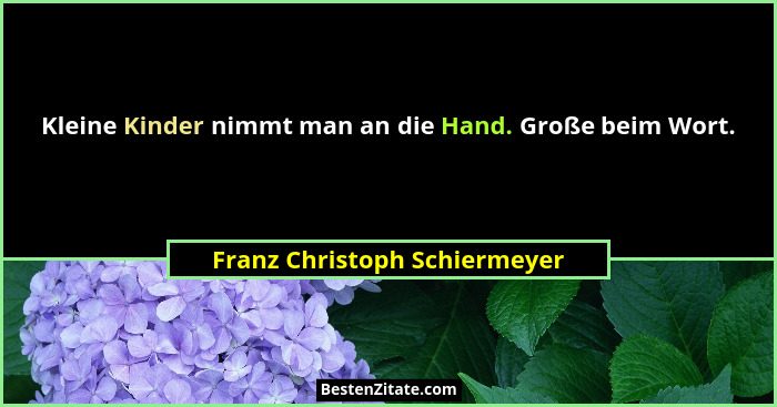 Kleine Kinder nimmt man an die Hand. Große beim Wort.... - Franz Christoph Schiermeyer