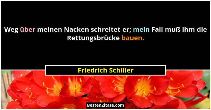 Weg über meinen Nacken schreitet er; mein Fall muß ihm die Rettungsbrücke bauen.... - Friedrich Schiller