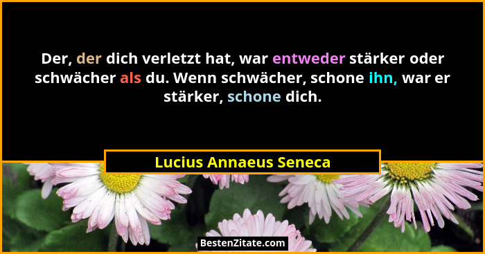 Der, der dich verletzt hat, war entweder stärker oder schwächer als du. Wenn schwächer, schone ihn, war er stärker, schone dic... - Lucius Annaeus Seneca