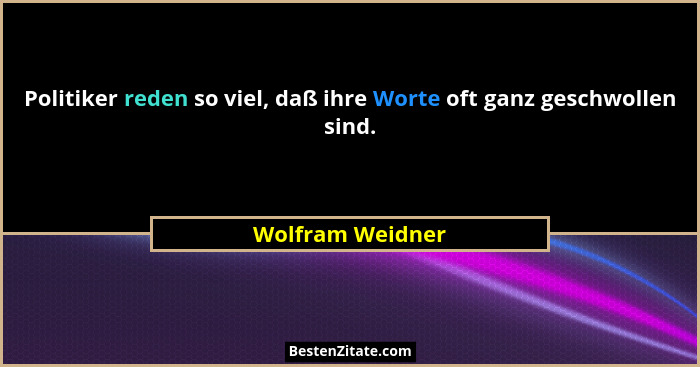 Politiker reden so viel, daß ihre Worte oft ganz geschwollen sind.... - Wolfram Weidner