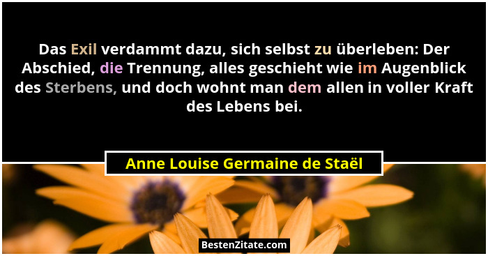 Das Exil verdammt dazu, sich selbst zu überleben: Der Abschied, die Trennung, alles geschieht wie im Augenblick des St... - Anne Louise Germaine de Staël