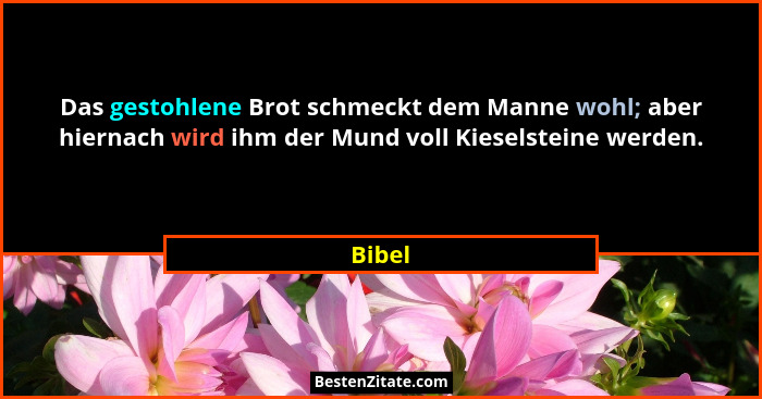 Das gestohlene Brot schmeckt dem Manne wohl; aber hiernach wird ihm der Mund voll Kieselsteine werden.... - Bibel
