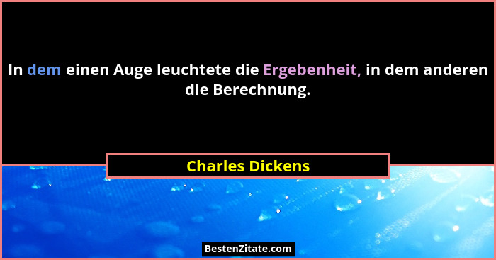 In dem einen Auge leuchtete die Ergebenheit, in dem anderen die Berechnung.... - Charles Dickens