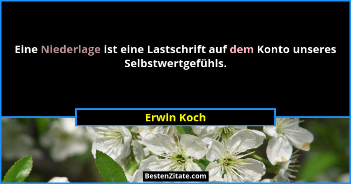 Eine Niederlage ist eine Lastschrift auf dem Konto unseres Selbstwertgefühls.... - Erwin Koch