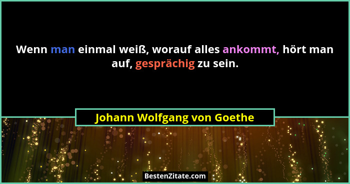 Wenn man einmal weiß, worauf alles ankommt, hört man auf, gesprächig zu sein.... - Johann Wolfgang von Goethe