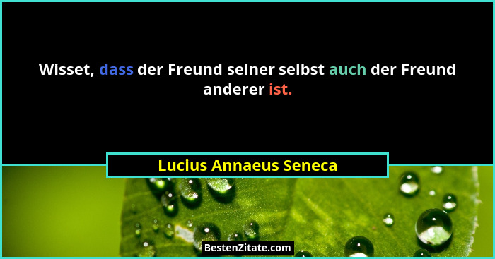 Wisset, dass der Freund seiner selbst auch der Freund anderer ist.... - Lucius Annaeus Seneca