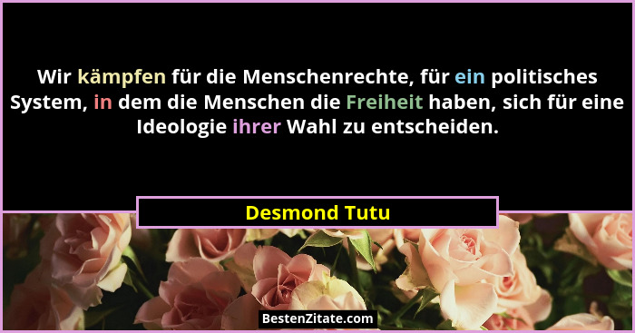 Wir kämpfen für die Menschenrechte, für ein politisches System, in dem die Menschen die Freiheit haben, sich für eine Ideologie ihrer W... - Desmond Tutu