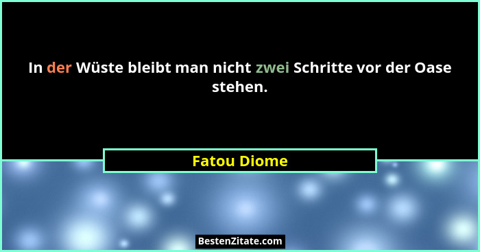 In der Wüste bleibt man nicht zwei Schritte vor der Oase stehen.... - Fatou Diome