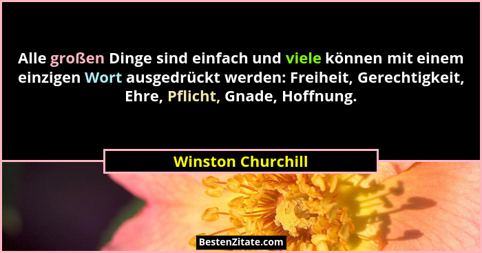 Alle großen Dinge sind einfach und viele können mit einem einzigen Wort ausgedrückt werden: Freiheit, Gerechtigkeit, Ehre, Pflicht... - Winston Churchill