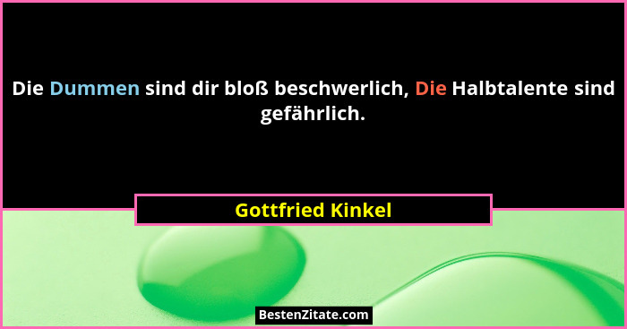 Die Dummen sind dir bloß beschwerlich, Die Halbtalente sind gefährlich.... - Gottfried Kinkel