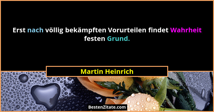 Erst nach völlig bekämpften Vorurteilen findet Wahrheit festen Grund.... - Martin Heinrich