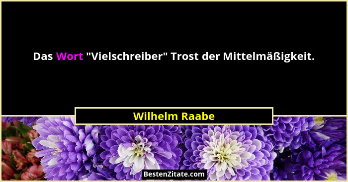 Das Wort "Vielschreiber" Trost der Mittelmäßigkeit.... - Wilhelm Raabe