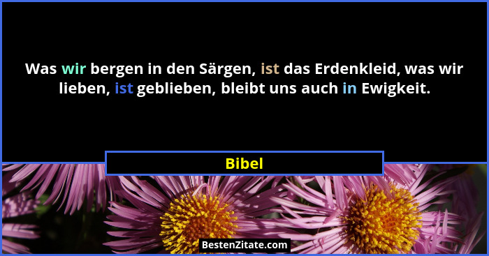 Was wir bergen in den Särgen, ist das Erdenkleid, was wir lieben, ist geblieben, bleibt uns auch in Ewigkeit.... - Bibel