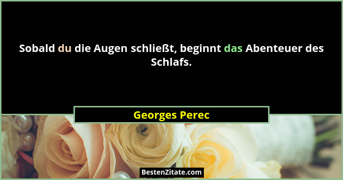 Sobald du die Augen schließt, beginnt das Abenteuer des Schlafs.... - Georges Perec
