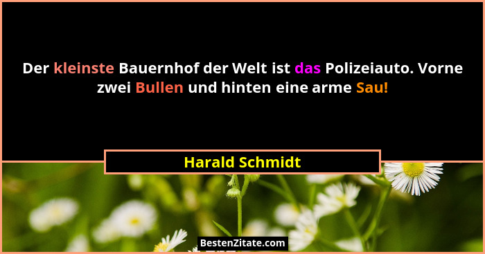 Der kleinste Bauernhof der Welt ist das Polizeiauto. Vorne zwei Bullen und hinten eine arme Sau!... - Harald Schmidt