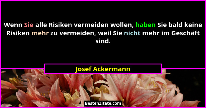 Wenn Sie alle Risiken vermeiden wollen, haben Sie bald keine Risiken mehr zu vermeiden, weil Sie nicht mehr im Geschäft sind.... - Josef Ackermann