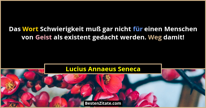 Das Wort Schwierigkeit muß gar nicht für einen Menschen von Geist als existent gedacht werden. Weg damit!... - Lucius Annaeus Seneca