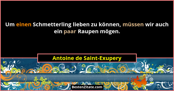 Um einen Schmetterling lieben zu können, müssen wir auch ein paar Raupen mögen.... - Antoine de Saint-Exupery