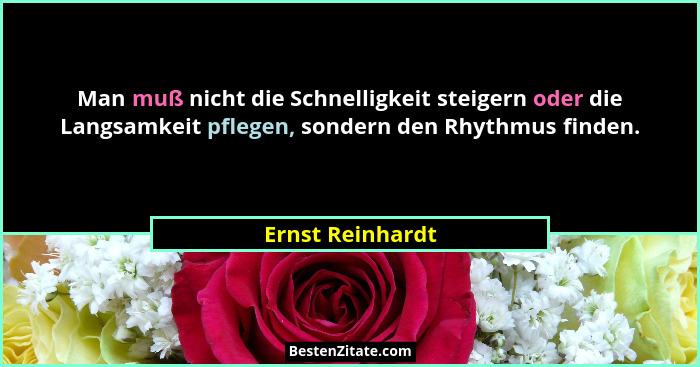 Man muß nicht die Schnelligkeit steigern oder die Langsamkeit pflegen, sondern den Rhythmus finden.... - Ernst Reinhardt