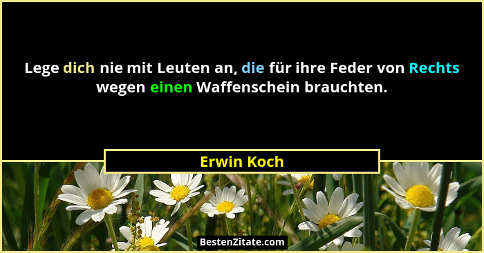 Lege dich nie mit Leuten an, die für ihre Feder von Rechts wegen einen Waffenschein brauchten.... - Erwin Koch