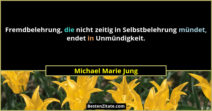 Fremdbelehrung, die nicht zeitig in Selbstbelehrung mündet, endet in Unmündigkeit.... - Michael Marie Jung