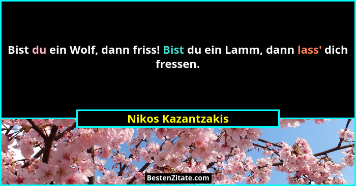 Bist du ein Wolf, dann friss! Bist du ein Lamm, dann lass' dich fressen.... - Nikos Kazantzakis