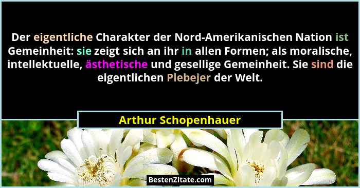 Der eigentliche Charakter der Nord-Amerikanischen Nation ist Gemeinheit: sie zeigt sich an ihr in allen Formen; als moralische,... - Arthur Schopenhauer