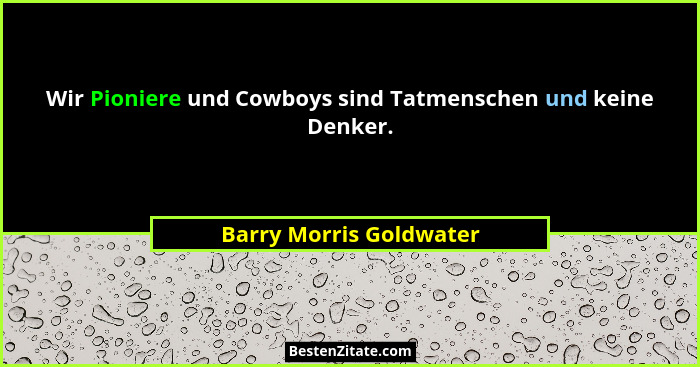 Wir Pioniere und Cowboys sind Tatmenschen und keine Denker.... - Barry Morris Goldwater