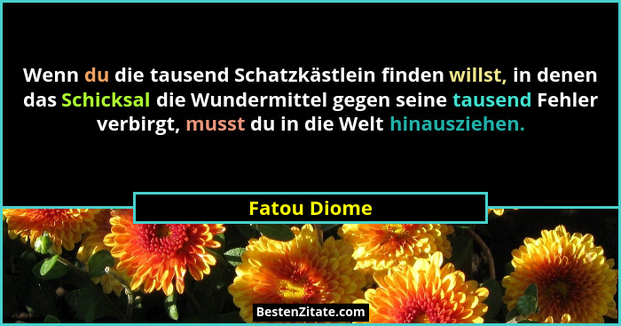 Wenn du die tausend Schatzkästlein finden willst, in denen das Schicksal die Wundermittel gegen seine tausend Fehler verbirgt, musst du... - Fatou Diome