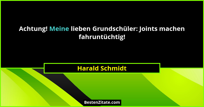 Achtung! Meine lieben Grundschüler: Joints machen fahruntüchtig!... - Harald Schmidt