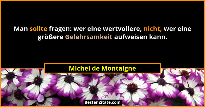 Man sollte fragen: wer eine wertvollere, nicht, wer eine größere Gelehrsamkeit aufweisen kann.... - Michel de Montaigne