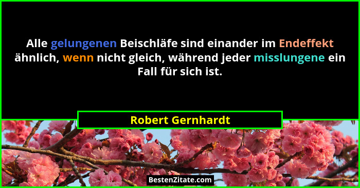 Alle gelungenen Beischläfe sind einander im Endeffekt ähnlich, wenn nicht gleich, während jeder misslungene ein Fall für sich ist.... - Robert Gernhardt