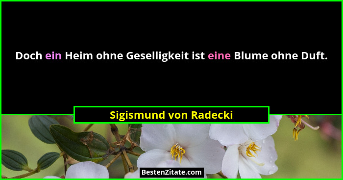 Doch ein Heim ohne Geselligkeit ist eine Blume ohne Duft.... - Sigismund von Radecki