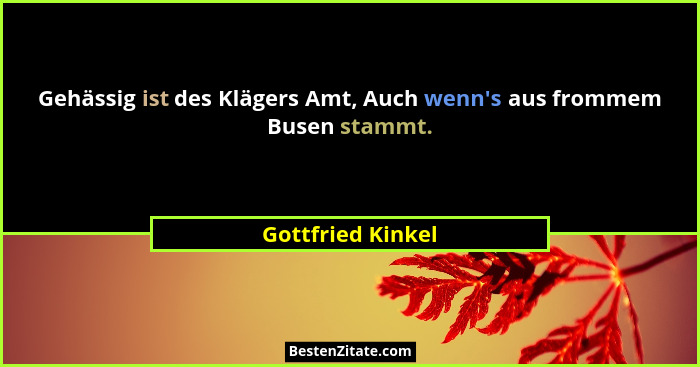 Gehässig ist des Klägers Amt, Auch wenn's aus frommem Busen stammt.... - Gottfried Kinkel