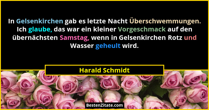 In Gelsenkirchen gab es letzte Nacht Überschwemmungen. Ich glaube, das war ein kleiner Vorgeschmack auf den übernächsten Samstag, wen... - Harald Schmidt