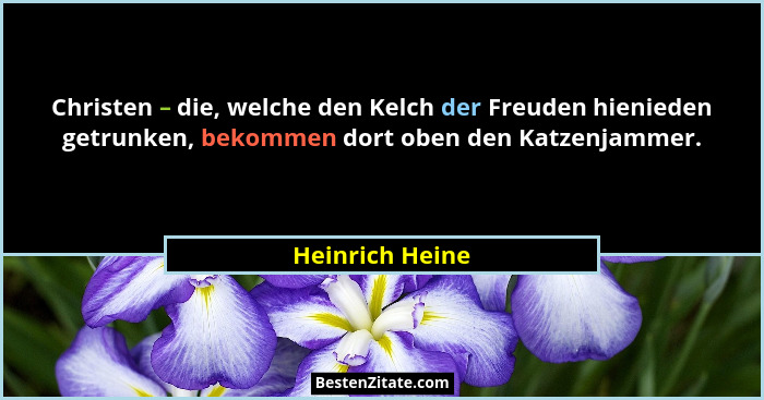 Christen – die, welche den Kelch der Freuden hienieden getrunken, bekommen dort oben den Katzenjammer.... - Heinrich Heine